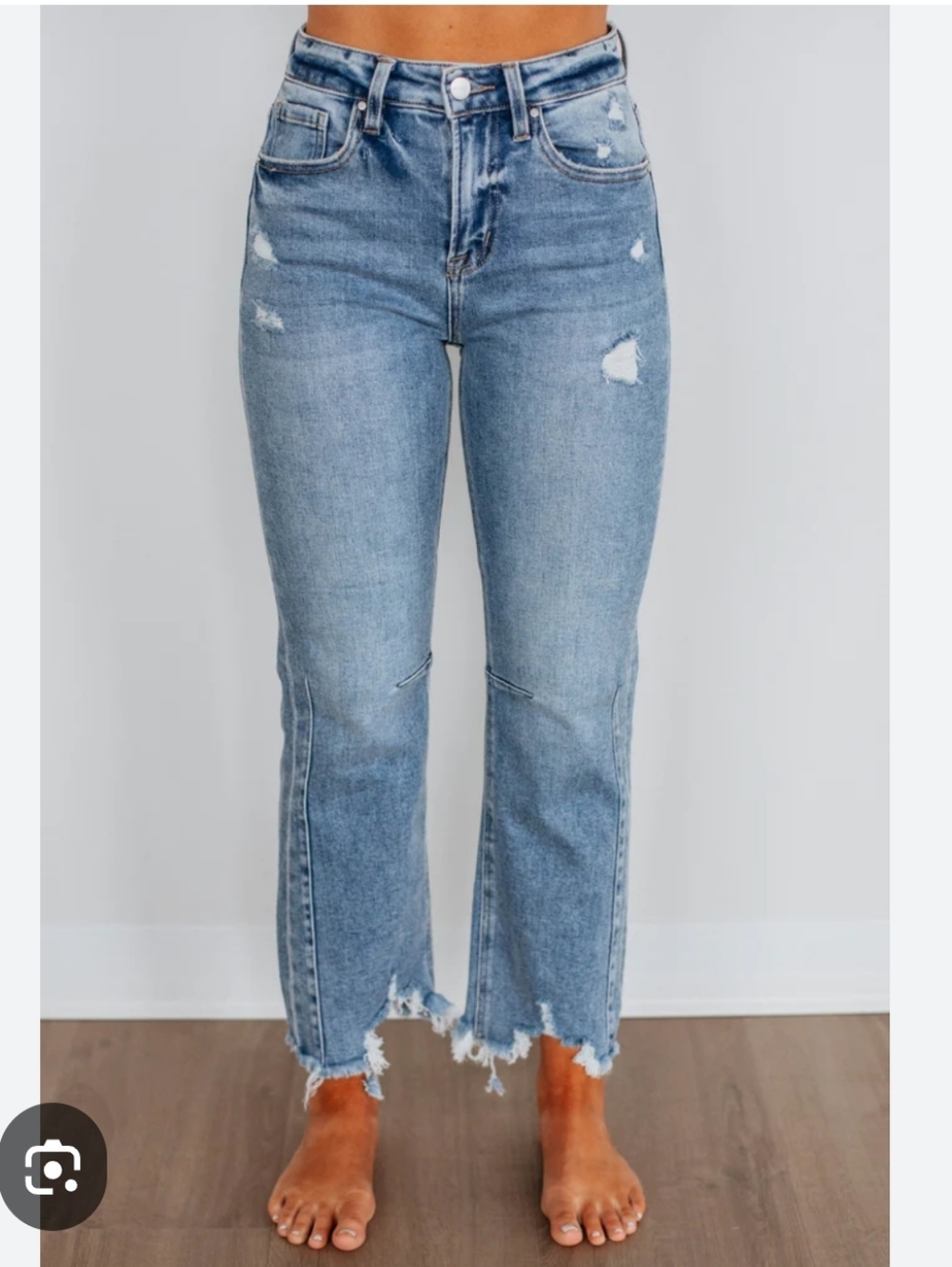 High-Rise Distressed Ankle Jeans - Light Blue